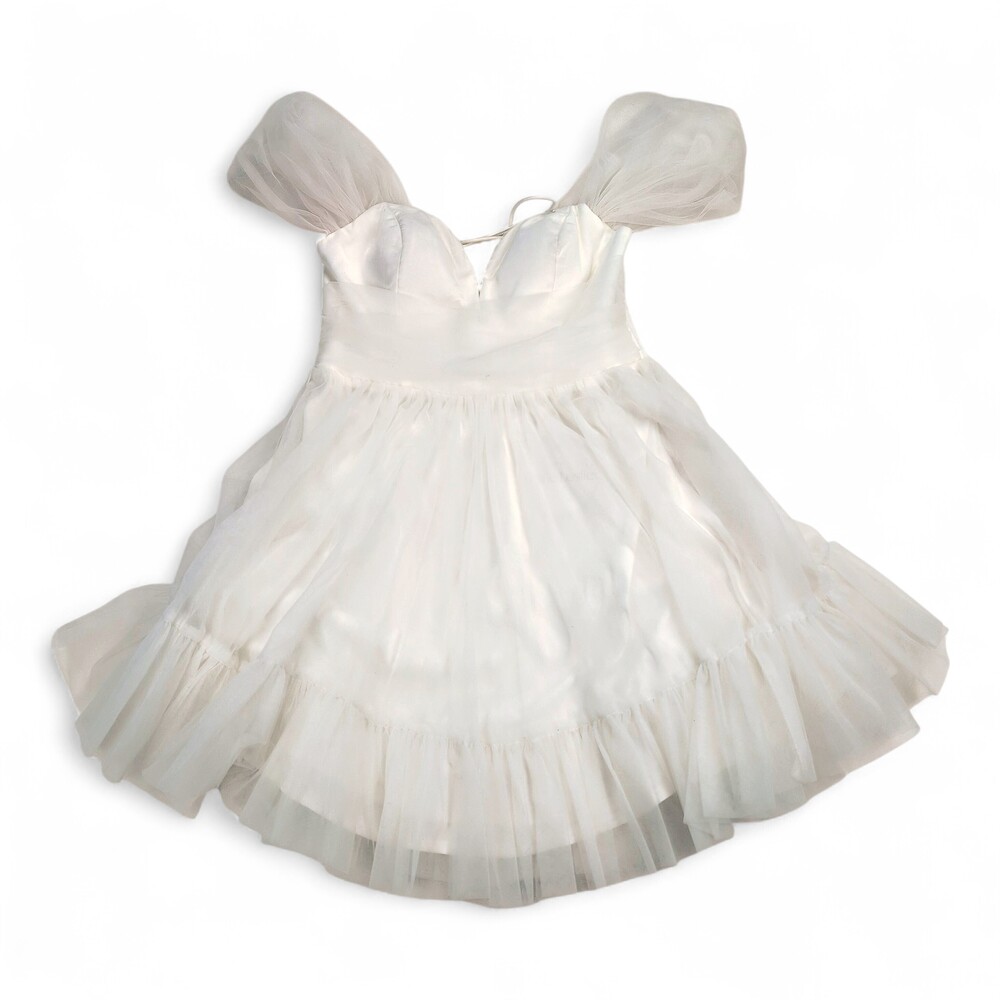 NWT Selfie Leslie White Tulle Sweetheart Mini Dress L